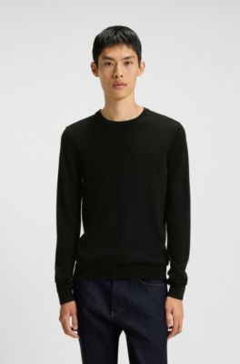 Merino-wool sweater with embroidered logo, Black