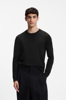 Merino-wool sweater with embroidered logo, Black