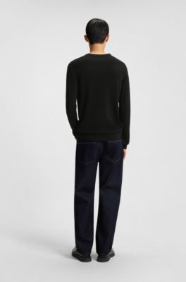 Merino-wool sweater with embroidered logo, Black