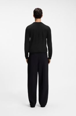 Merino-wool sweater with embroidered logo, Black