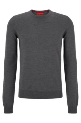 Hugo Slim-fit Sweater In Extra-fine Merino Wool In Gray