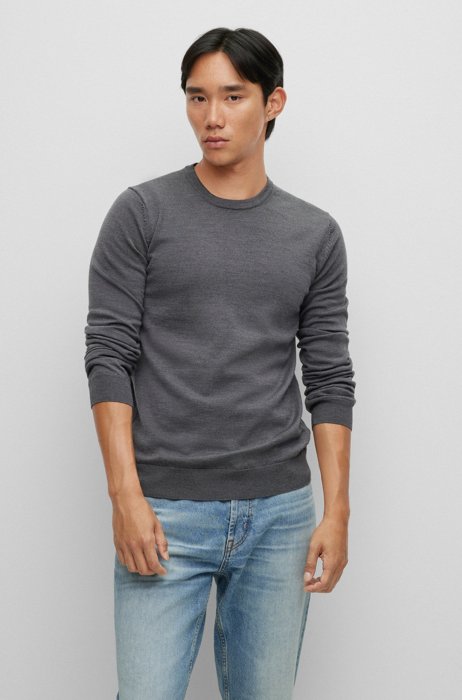 Slim-fit sweater in extra-fine merino wool, Dark Grey