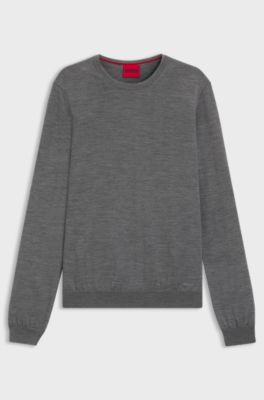 Merino-wool sweater with embroidered logo, Grey