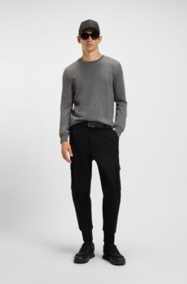 Merino-wool sweater with embroidered logo, Grey