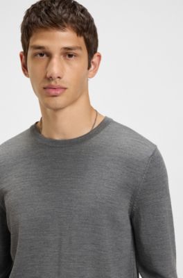 Merino-wool sweater with embroidered logo, Grey