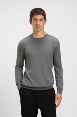 Merino-wool sweater with embroidered logo, Grey