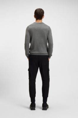 Merino-wool sweater with embroidered logo, Grey