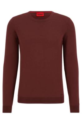 Hugo Boss Slim-fit Sweater In Extra-fine Merino Wool In Burgundy