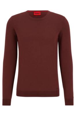 Hugo Slim-fit Sweater In Extra-fine Merino Wool In Burgundy