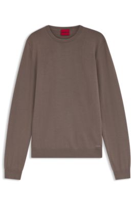 Merino-wool sweater with embroidered logo, Brown