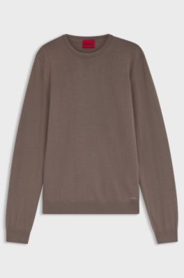 Merino-wool sweater with embroidered logo, Brown