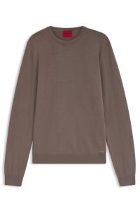 Merino-wool sweater with embroidered logo, Brown