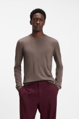 Pull en laine m&eacute;rinos avec logo brod&eacute;, Marron