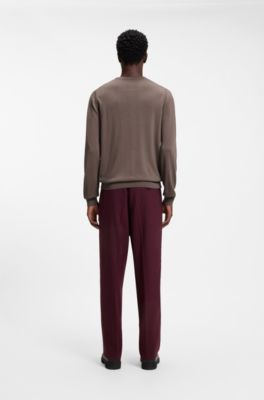 Merino-wool sweater with embroidered logo, Brown