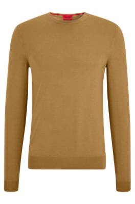 Hugo Slim-fit Sweater In Extra-fine Merino Wool In Brown