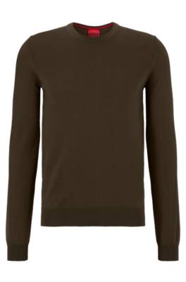 Hugo Boss Slim-fit Sweater In Extra-fine Merino Wool In Brown
