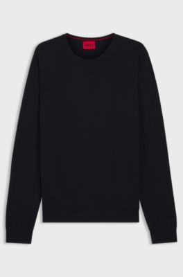 Virgin-wool sweater with embroidered logo, Dark Blue