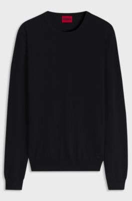 Merino-wool sweater with embroidered logo, Dark Blue