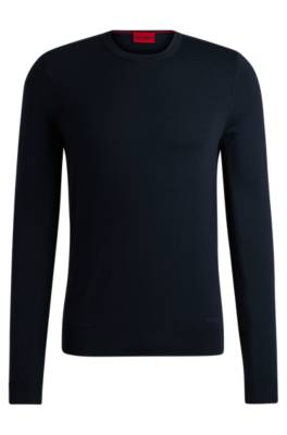 Hugo Slim-fit Sweater In Extra-fine Merino Wool In Black