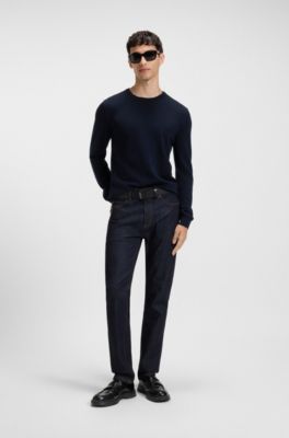 Merino-wool sweater with embroidered logo, Dark Blue