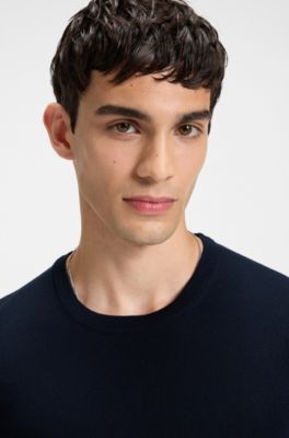 Virgin-wool sweater with embroidered logo, Dark Blue