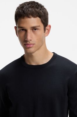 Merino-wool sweater with embroidered logo, Dark Blue
