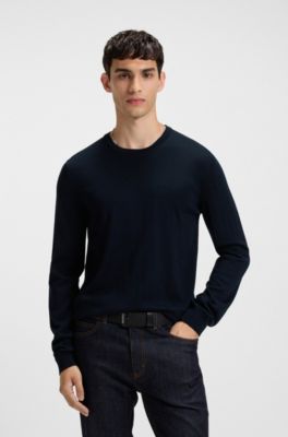 Merino-wool sweater with embroidered logo, Dark Blue