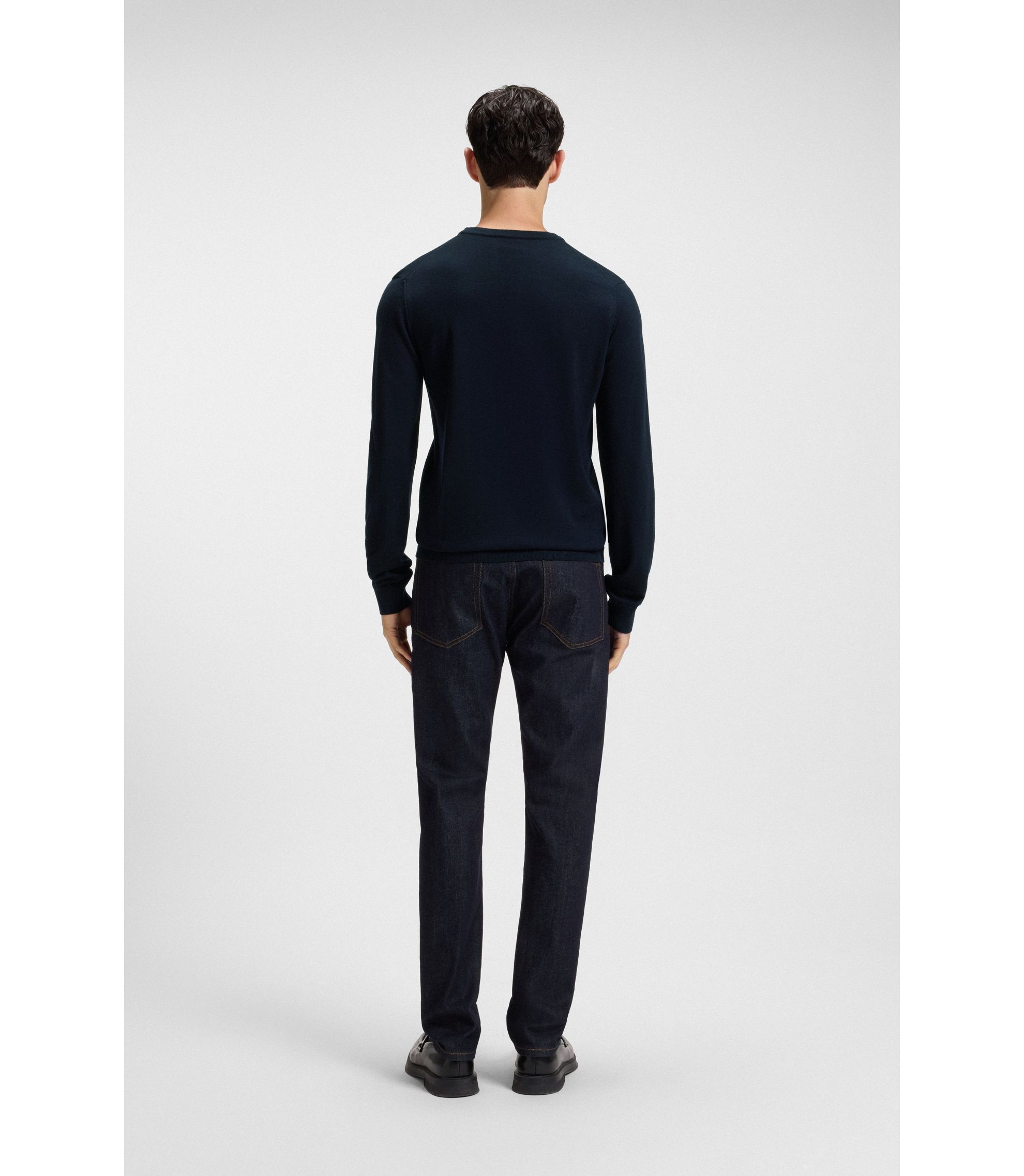 HUGO - Merino-wool sweater with embroidered logo - Dark Blue