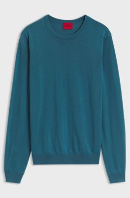 Merino-wool sweater with embroidered logo, Blue