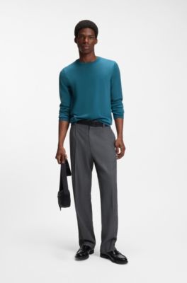 Merino-wool sweater with embroidered logo, Blue