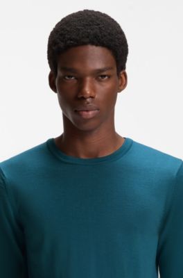 Merino-wool sweater with embroidered logo, Blue