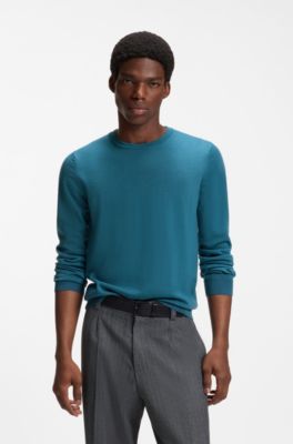 Merino-wool sweater with embroidered logo, Blue