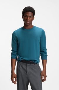 Merino-wool sweater with embroidered logo, Blue
