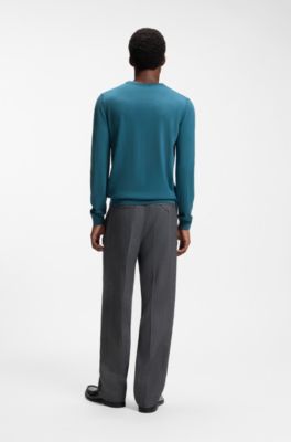 Merino-wool sweater with embroidered logo, Blue