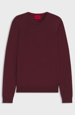 Merino-wool sweater with embroidered logo, Dark Red