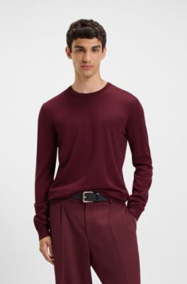 Merino-wool sweater with embroidered logo, Dark Red