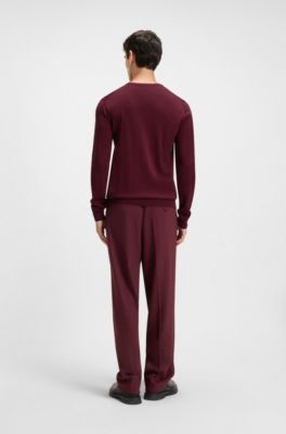 Virgin-wool sweater with embroidered logo, Dark Red