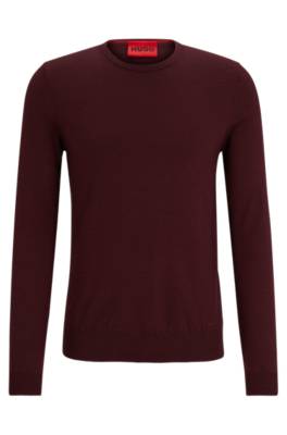 Hugo Boss Slim-fit Sweater In Extra-fine Merino Wool In Burgundy