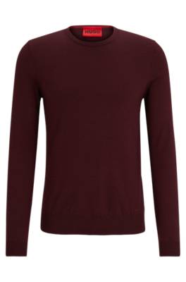 Hugo Slim-fit Sweater In Extra-fine Merino Wool In Burgundy