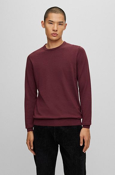 Slim-fit sweater in extra-fine merino wool, Dark Red