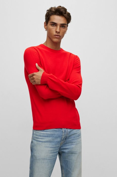 Slim-fit sweater in extra-fine merino wool, Red