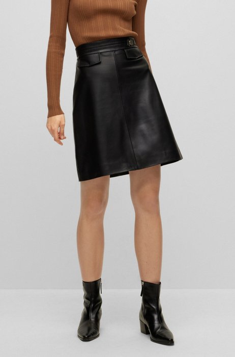 Mini skirt in lamb leather with hardware detail, Black