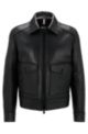 Nappa-leather jacket with bonded wool-blend lining, Black
