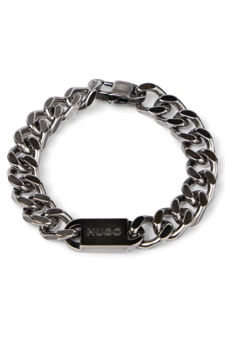 Chain cuff with logo-engraved plaque, Silver