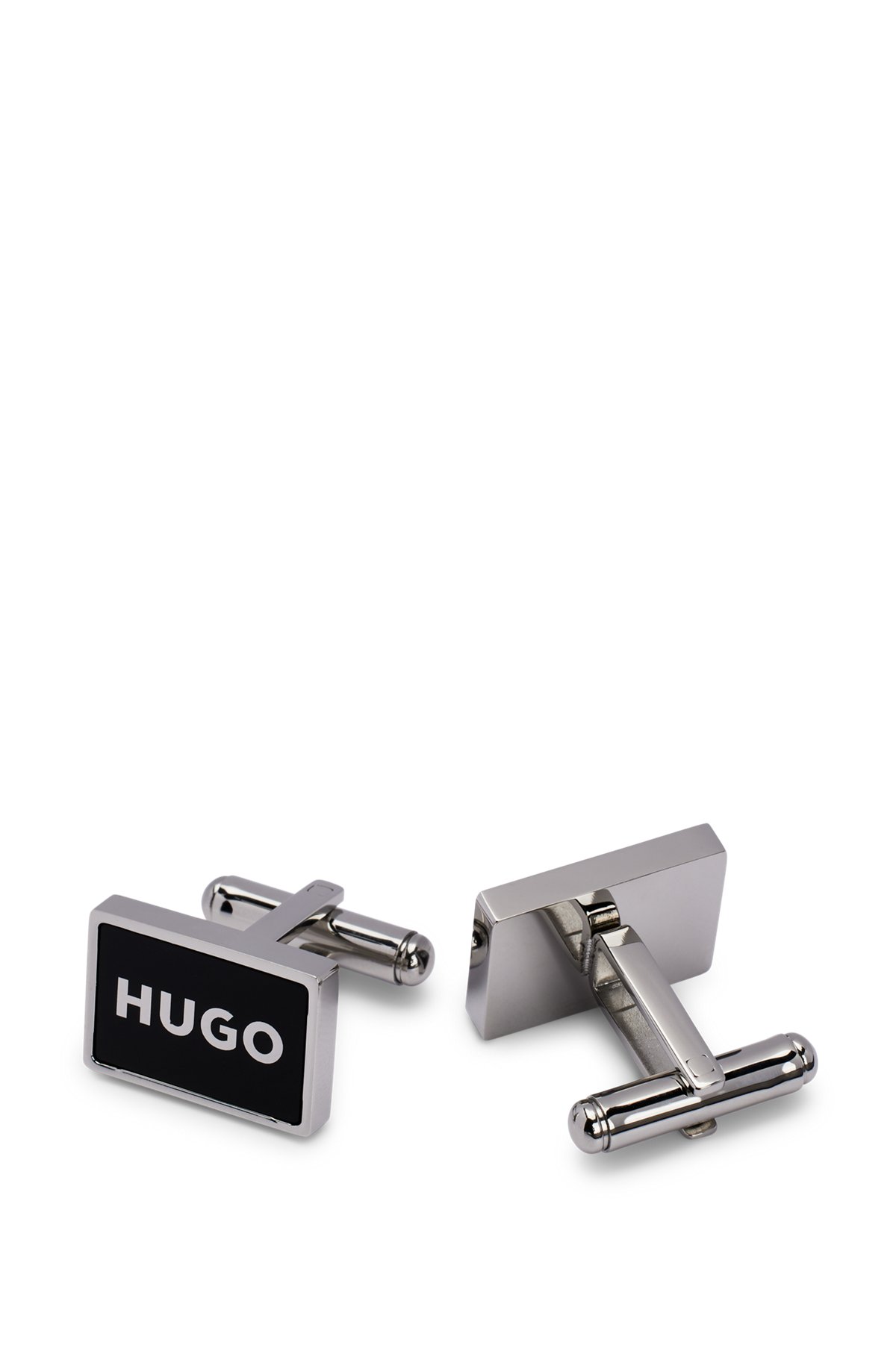 grijnzend Redelijk opleggen HUGO - Manchetknopen met omrand logo in zwart email
