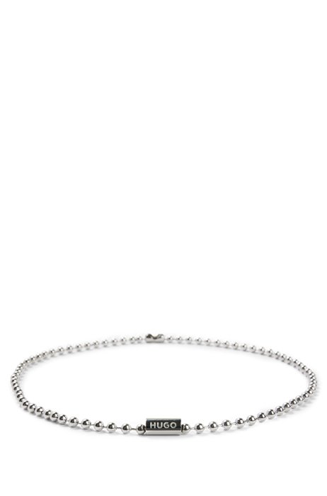 Ball-chain necklace with branded cylinder, Silver