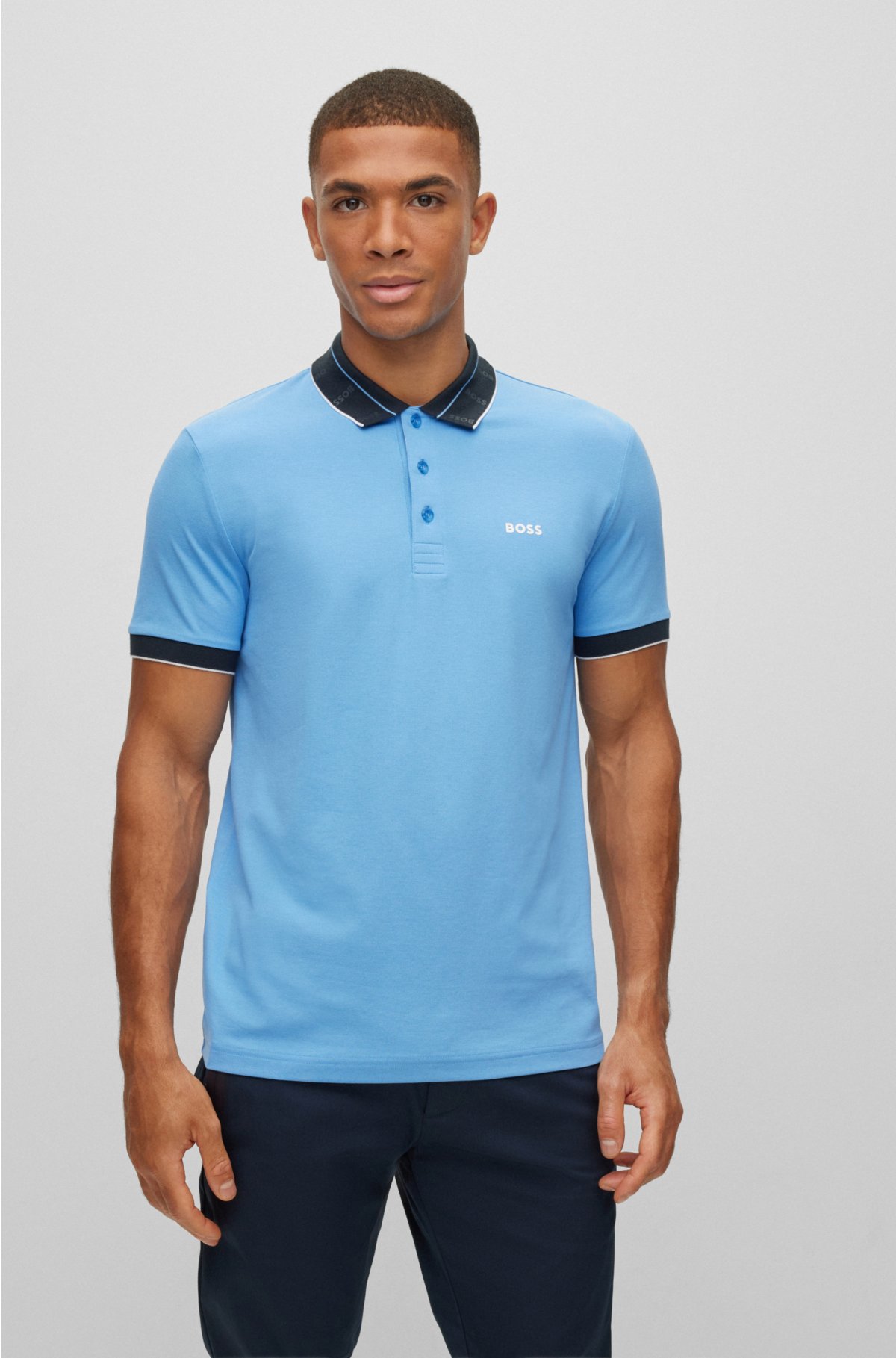 Slim-fit polo with logo-print collar