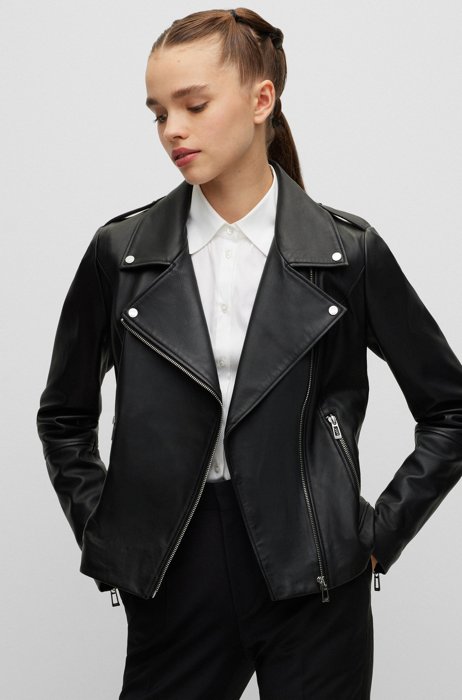 Regular-fit jacket in oiled leather, Black