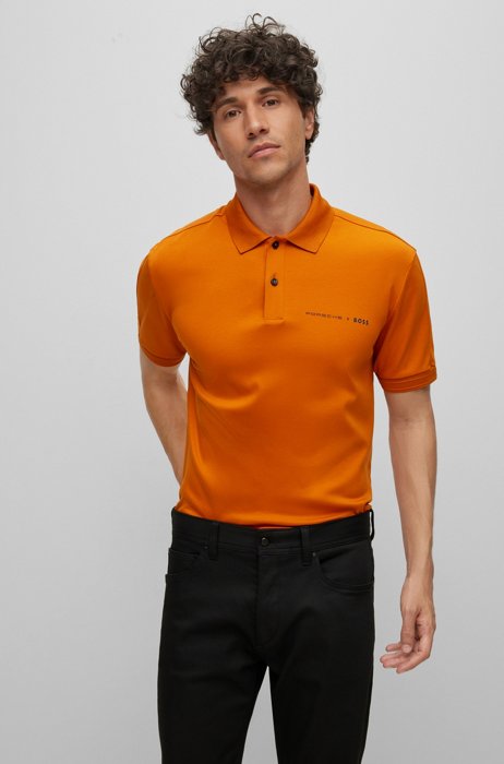 Porsche x BOSS interlock-cotton slim-fit polo shirt, Light Orange