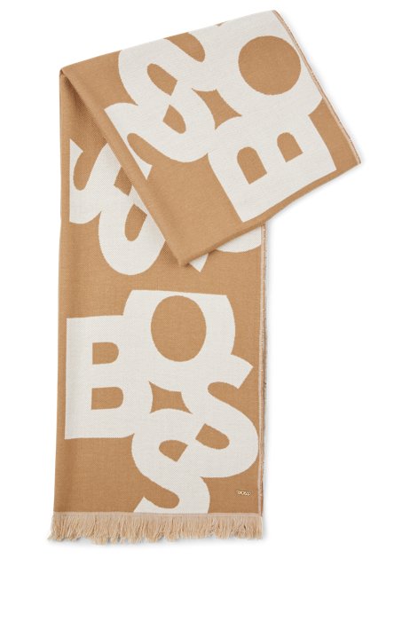 Oversized sjaal van een bamboe-viscosemix met dessin, Beige met dessin